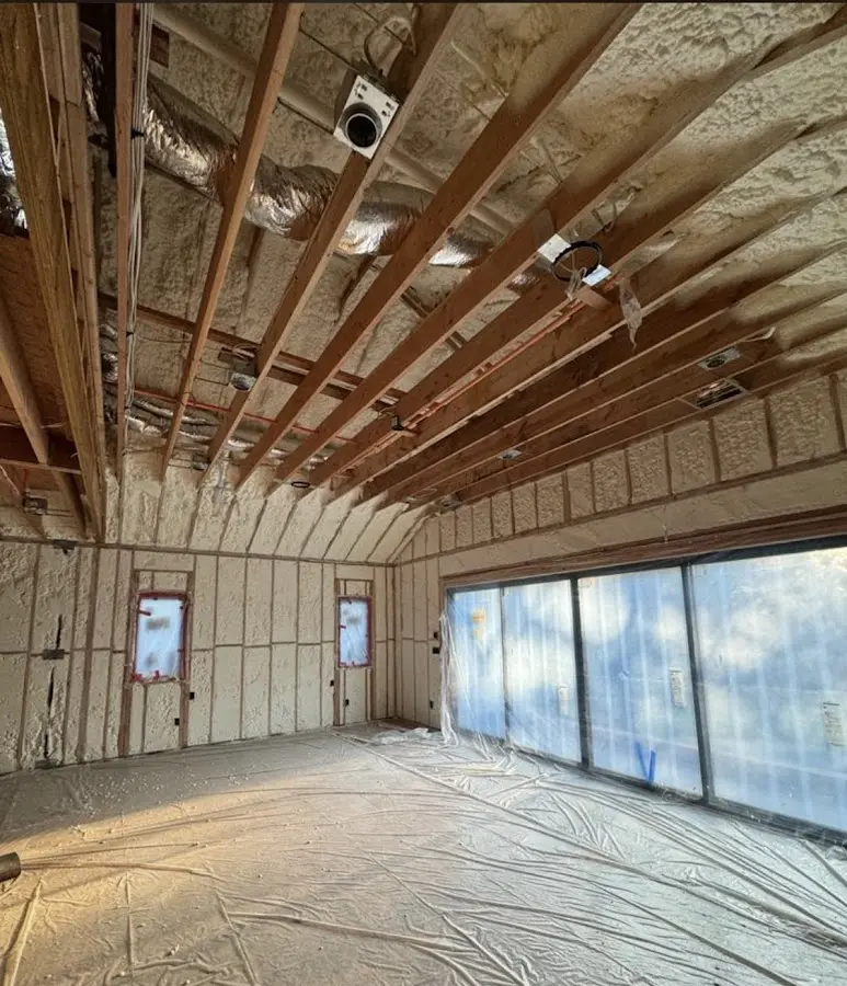Interior walls and ceiling insulated with spray foam during new construction in South El Monte